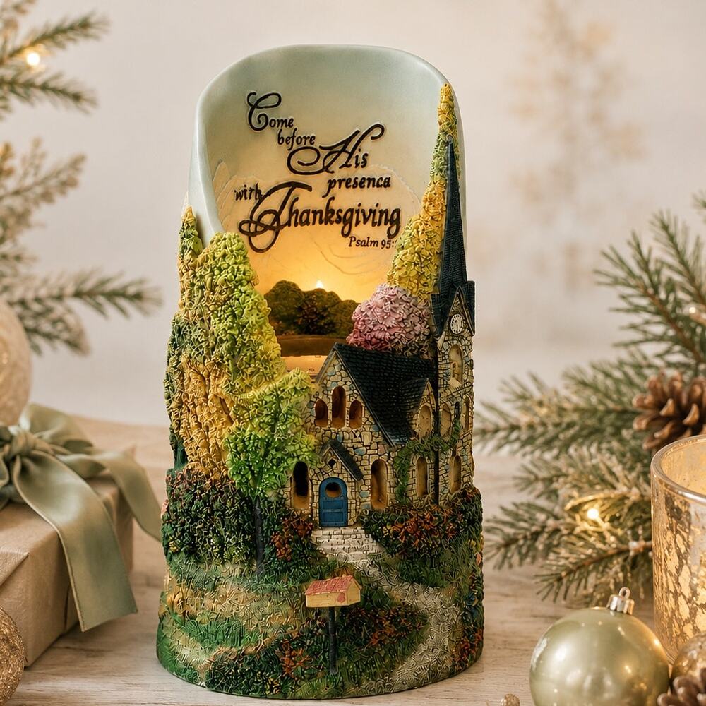 🕯️🏡Cottagecore Candle Holder Psalm 95 Christian Home Decor Kinkade Style